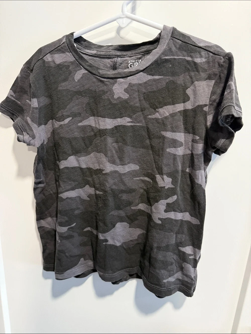 Athleta Gray Camo Crewneck Tee Women’s Large Girls Size 7 Mom & Me Set EUC